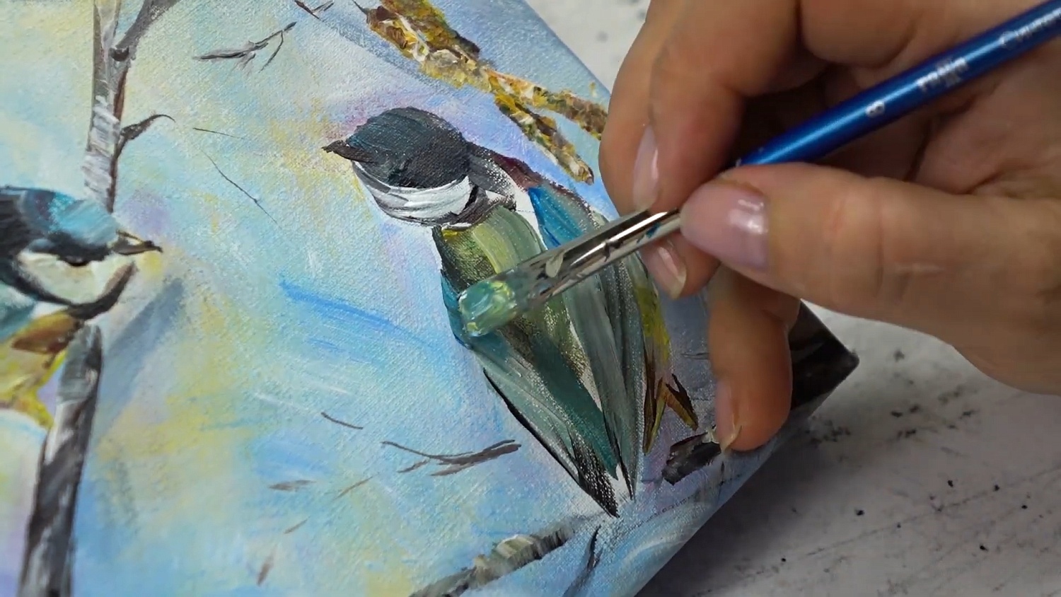 Рисуем птиц акрилом: синички на холсте