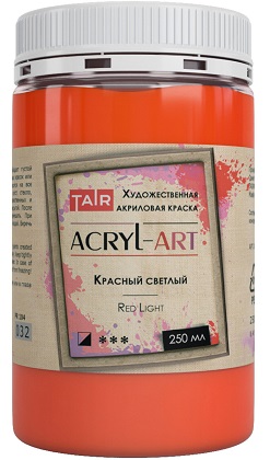 Краска акриловая художественная Акрил-Арт, "TAIR", 250 мл, Красный светлый - «Таир»