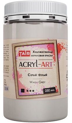 Краска акриловая художественная Акрил-Арт, "TAIR", 250 мл, Серая теплая - «Таир»