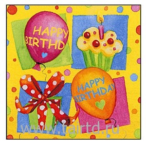 Салфетка для декупажа Susy Card, 33х33 Happy Birthday-2 - «Таир»