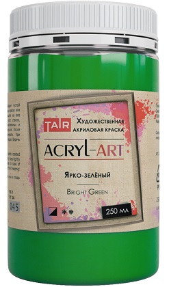 Ярко-зеленая, краска "Акрил-Арт", банка 250 мл - «Таир»
