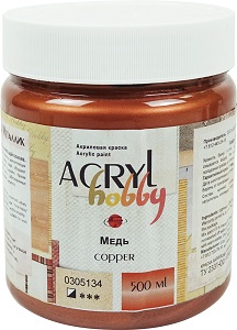 Медь, краска "Акрил-Хобби", банка 500 мл - «Таир»