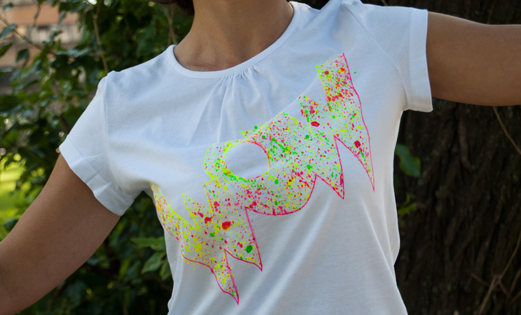 Декор футболки акриловыми флуоресцентными красками
