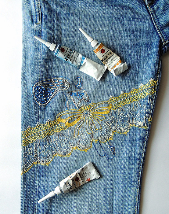 Роспись джинсов контурами по ткани и контурным гелем