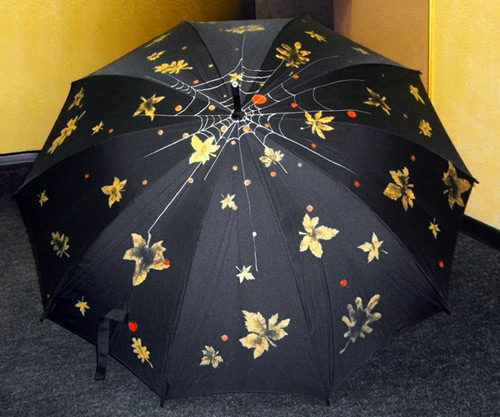 Роспись зонта акриловыми красками по ткани, трафарет