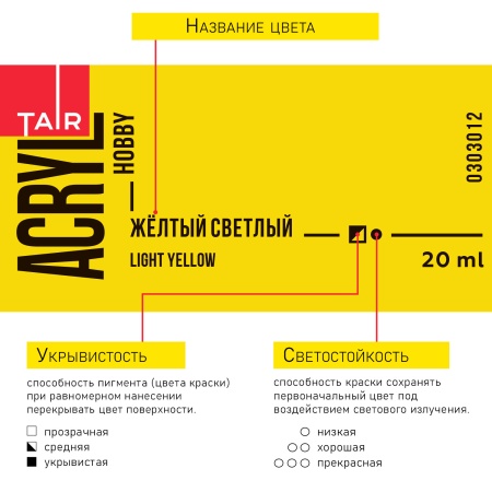 Жёлтый светлый, краска "Акрил-Хобби", банка 20 мл - «Таир»
