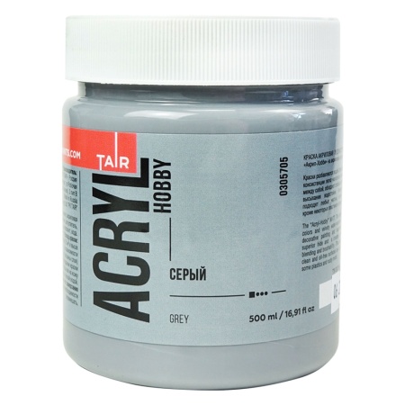 Серый, краска "Акрил-Хобби", банка 500 мл - «Таир»