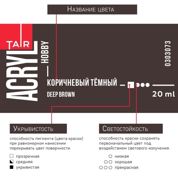 Коричневый тёмный, краска "Акрил-Хобби", банка 20 мл - «Таир»