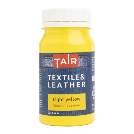 Жёлтая светлая, краска акриловая по ткани и коже, банка 100 мл - «Таир»
