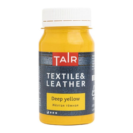 Жёлтая тёмная, краска акриловая по ткани и коже, банка 100 мл - «Таир»