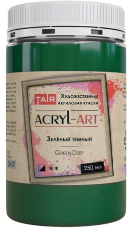 Краска акриловая художественная Акрил-Арт, "TAIR", 250 мл, Зеленый темный - «Таир»