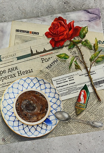 Рисуем по газете на холсте. Санкт-петербуржский завтрак. Картина с декупажем