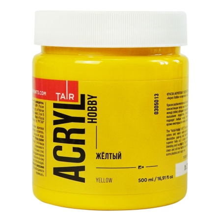 Жёлтый, краска "Акрил-Хобби", банка 500 мл - «Таир»