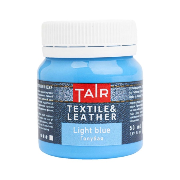 Голубая, краска акриловая по ткани и коже, банка 50 мл - «Таир»