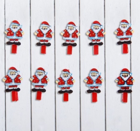 Прищепки декор новогодние Дед Мороз с блёстками, набор 10 штук - «Таир»