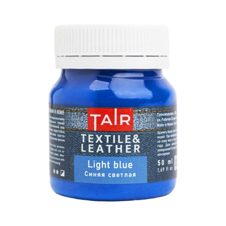Синяя светлая, краска акриловая по ткани и коже, банка 50 мл - «Таир»