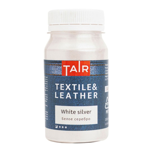 Белое серебро, краска акриловая по ткани и коже, банка 100 мл - «Таир»