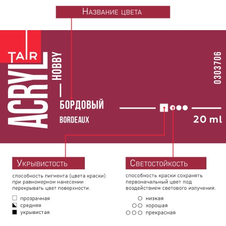 Бордовый, краска "Акрил-Хобби", банка 20 мл - «Таир»