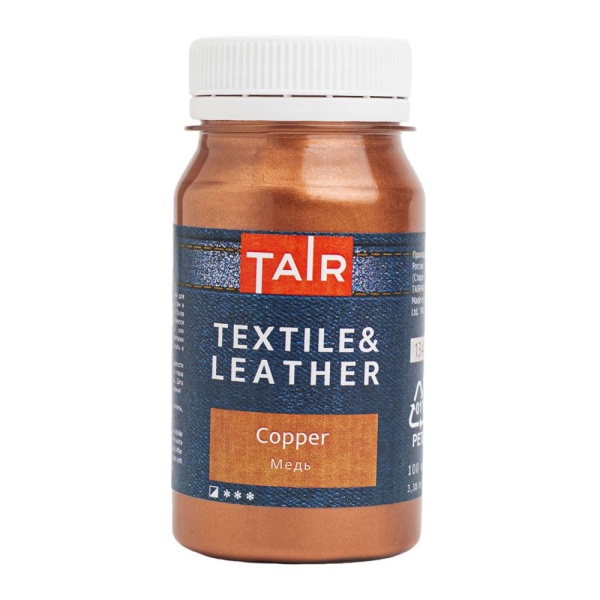 Медь, краска акриловая по ткани и коже, банка 100 мл - «Таир»