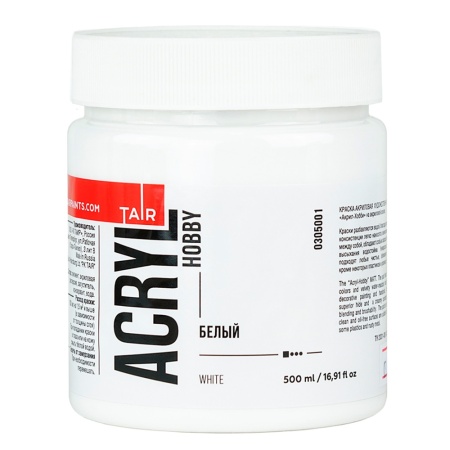 Белый, краска "Акрил-Хобби", банка 500 мл - «Таир»