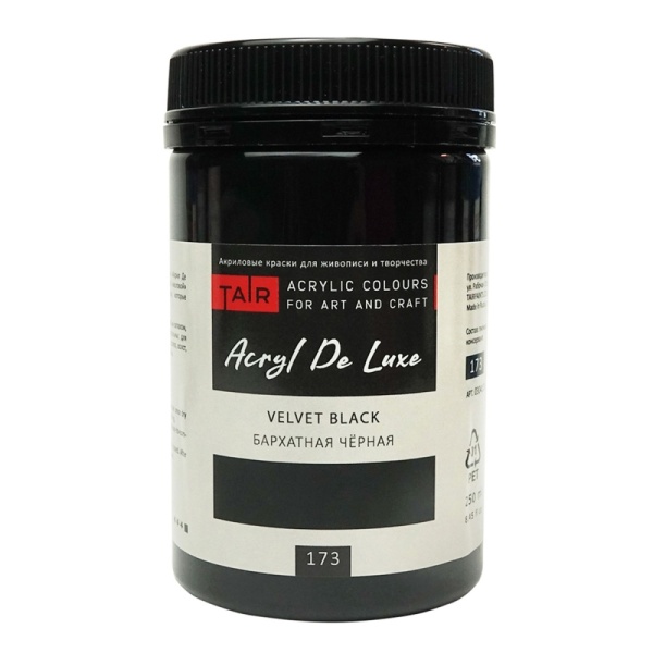 Бархатная чёрная, краска "Акрил Де Люкс", банка 250 мл - «Таир»