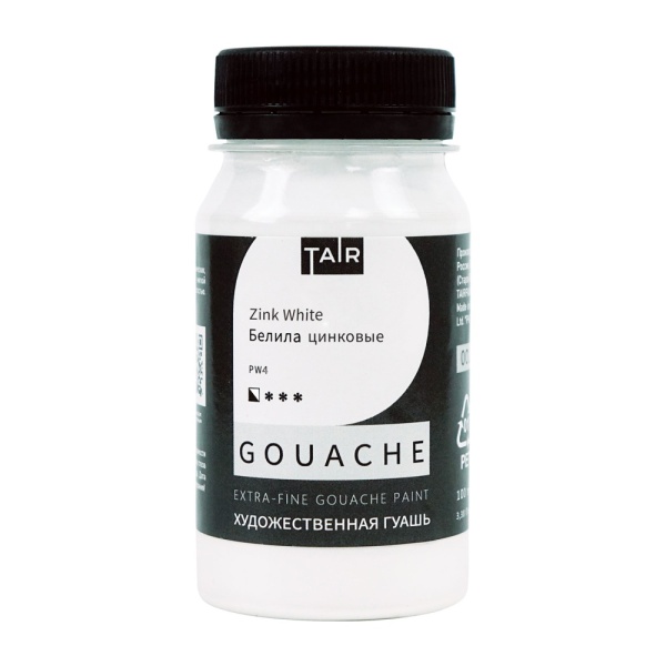 Белила цинковые, гуашь художественная, банка 100 мл - «Таир»