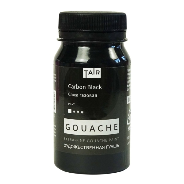 Сажа газовая, гуашь художественная, банка 100 мл - «Таир»