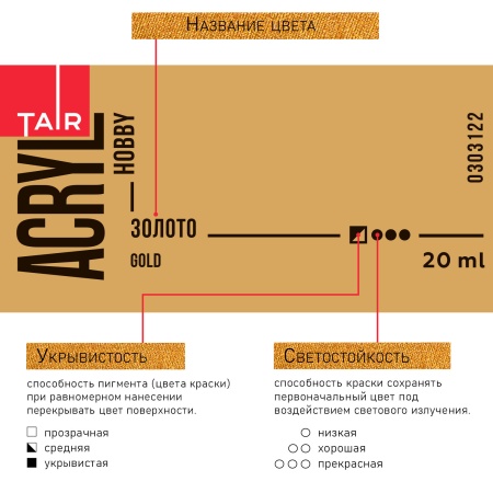 Золото, краска "Акрил-Хобби", банка 20 мл - «Таир»