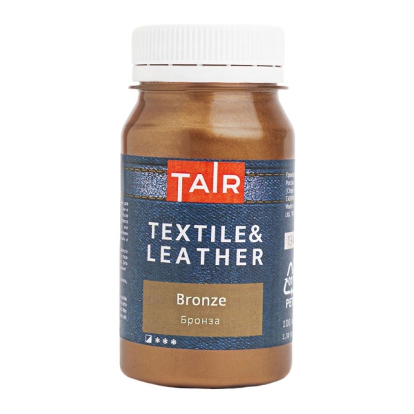 Бронза, краска акриловая по ткани и коже, банка 100 мл - «Таир»