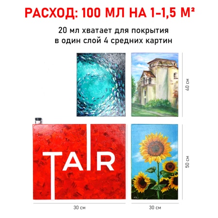 Лак универсальный акриловый, "TAIR", банка 20 мл, Глянцевый - «Таир»