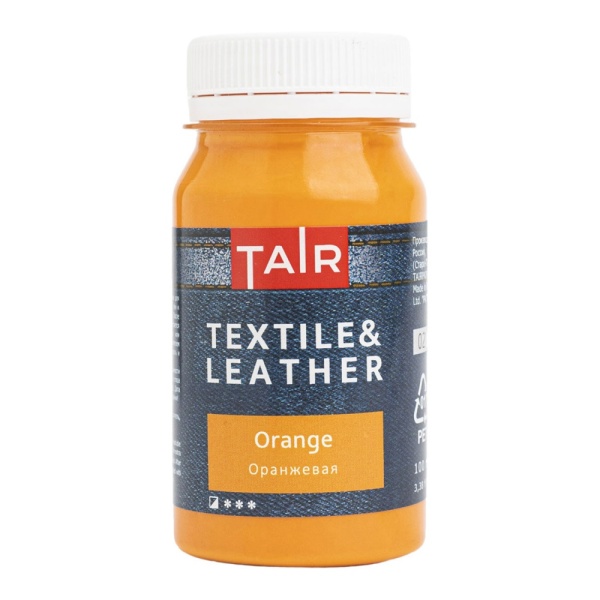 Оранжевая, краска акриловая по ткани и коже, банка 100 мл - «Таир»