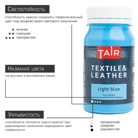 Голубая, краска акриловая по ткани и коже, банка 100 мл - «Таир»
