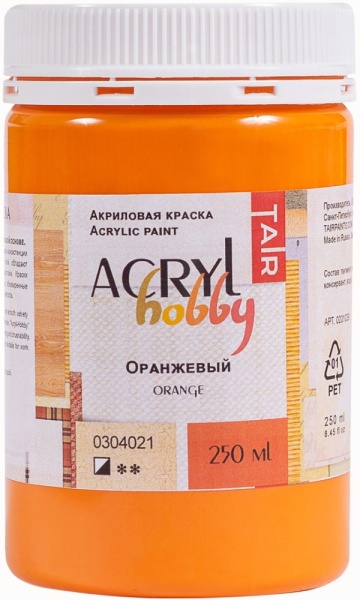Оранжевый, краска "Акрил-Хобби", банка 250 мл - «Таир»