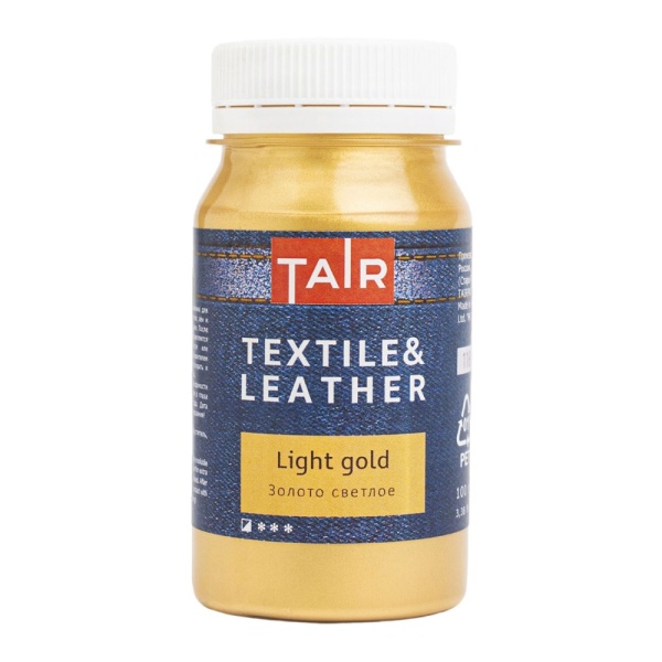 Золото светлое, краска акриловая по ткани и коже, банка 100 мл - «Таир»