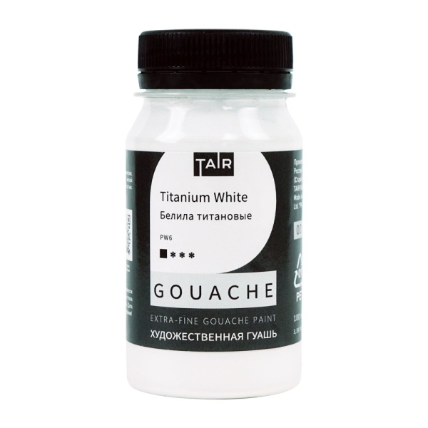 Белила титановые, гуашь художественная, банка 100 мл - «Таир»
