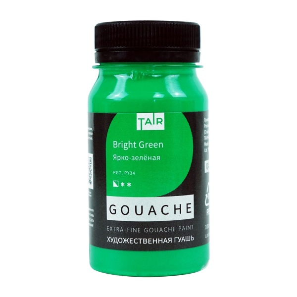 Ярко-зелёная, гуашь художественная, банка 100 мл - «Таир»