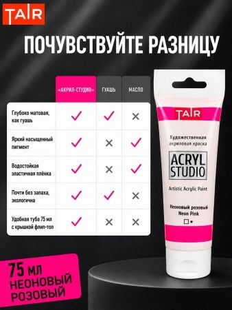 Неоновый розовый, краска "Акрил-Студио", туба 75 мл — «Таир»