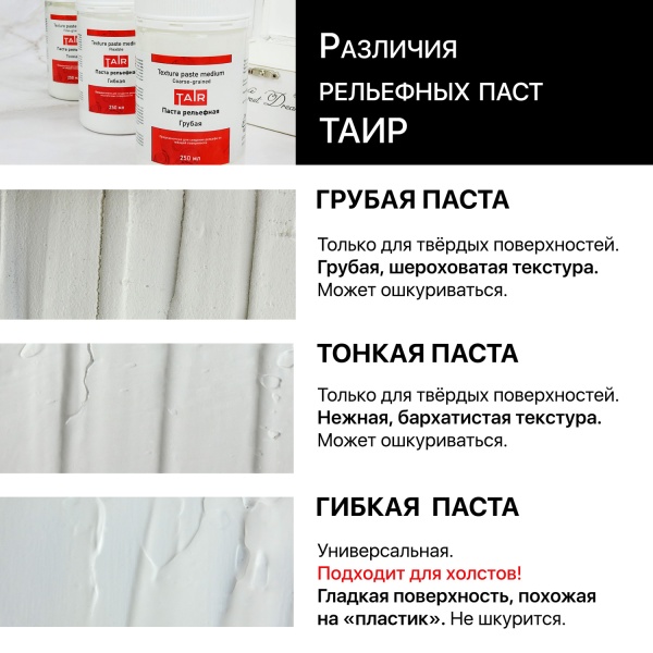 Паста акриловая рельефная Гибкая, банка 250 мл - «Таир»
