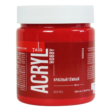 Красный тёмный, краска "Акрил-Хобби", банка 500 мл - «Таир»