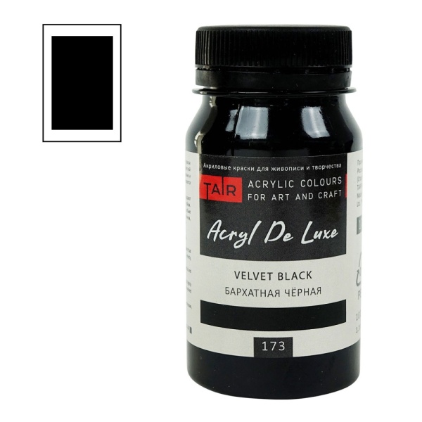 Бархатная чёрная, краска "Акрил Де Люкс", банка 100 мл - «Таир»