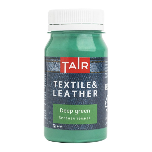 Зелёная тёмная, краска акриловая по ткани и коже, банка 100 мл - «Таир»