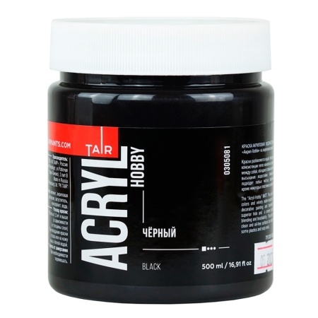 Чёрный, краска "Акрил-Хобби", банка 500 мл - «Таир»