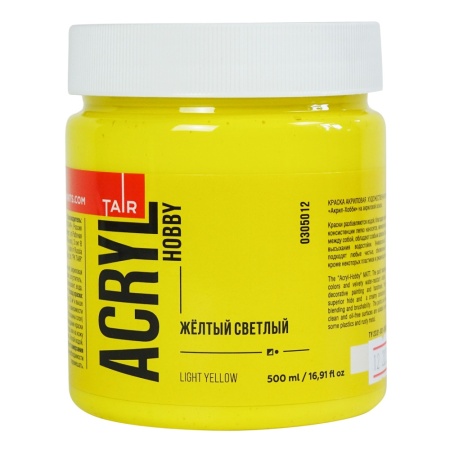 Жёлтый светлый, краска "Акрил-Хобби", банка 500 мл - «Таир»