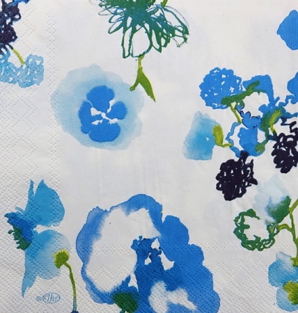 Салфетки бумажные для декупажа, 33х33 см, "Акварельные цветы, голубой" - «Таир»