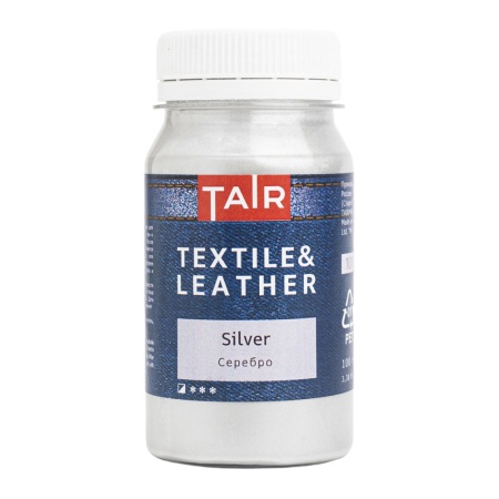 Серебро, краска акриловая по ткани и коже, банка 100 мл - «Таир»