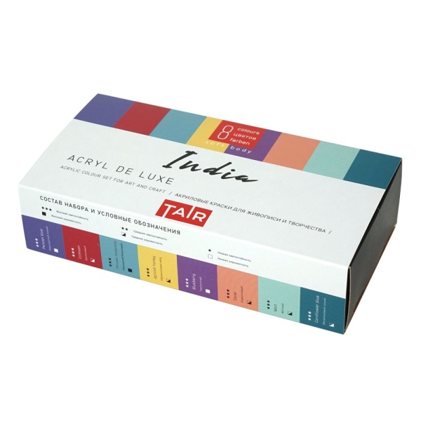 Набор акриловых красок Акрил Де Люкс, "TAIR", 20 мл, 8 цветов, Индия - «Таир»