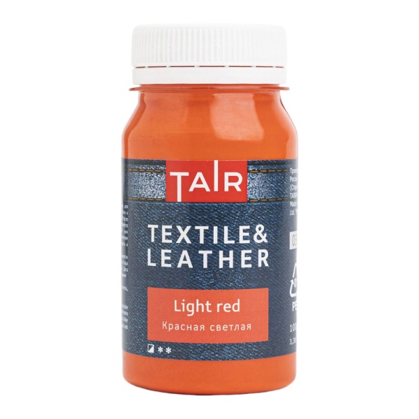 Красная светлая, краска акриловая по ткани и коже, банка 100 мл - «Таир»
