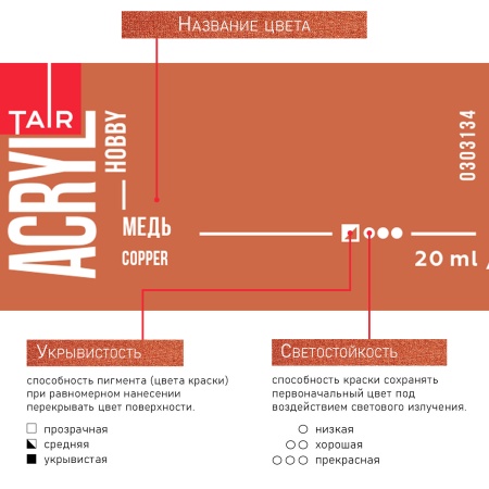 Медь, краска "Акрил-Хобби", банка 20 мл - «Таир»