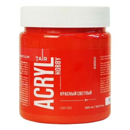 Красный светлый, краска "Акрил-Хобби", банка 500 мл - «Таир»