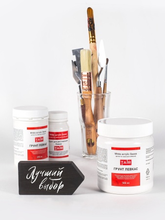 Грунт акриловый "Левкас" для дерева и картона белый, банка 500 мл - «Таир»